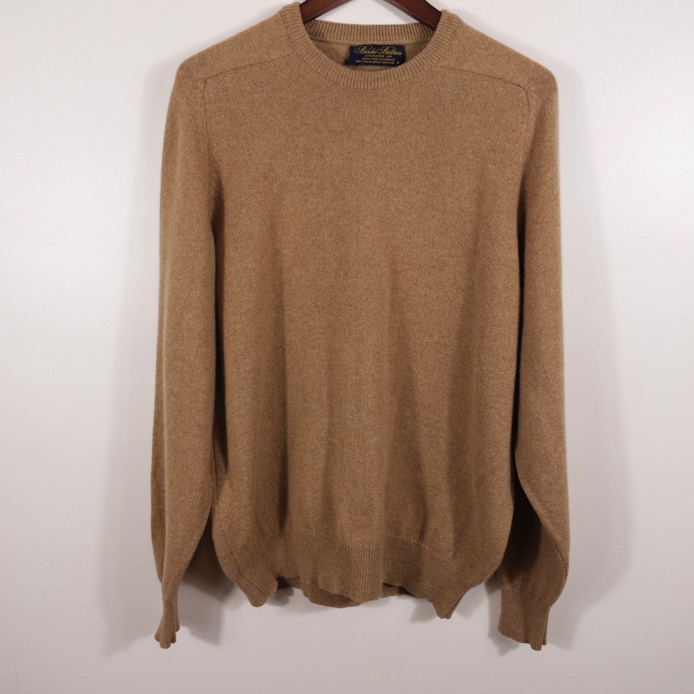 Brooks Brothers Pure Cashmere Knit in Britain Camel Crewneck Sweater Mens Size M